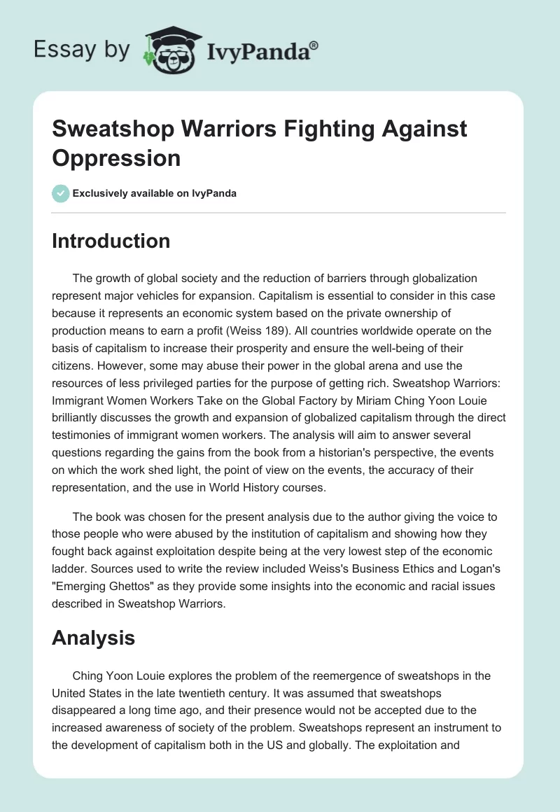 Sweatshop Warriors Fighting Against Oppression. Page 1