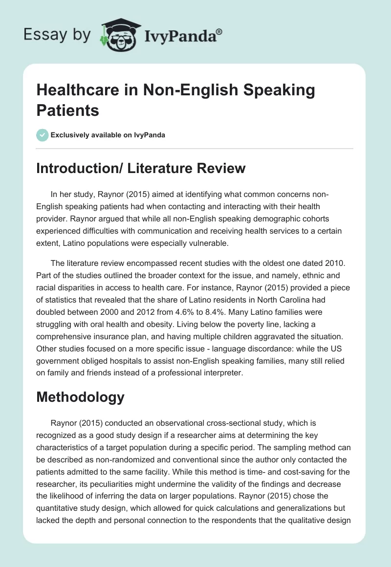 Healthcare in Non-English Speaking Patients. Page 1