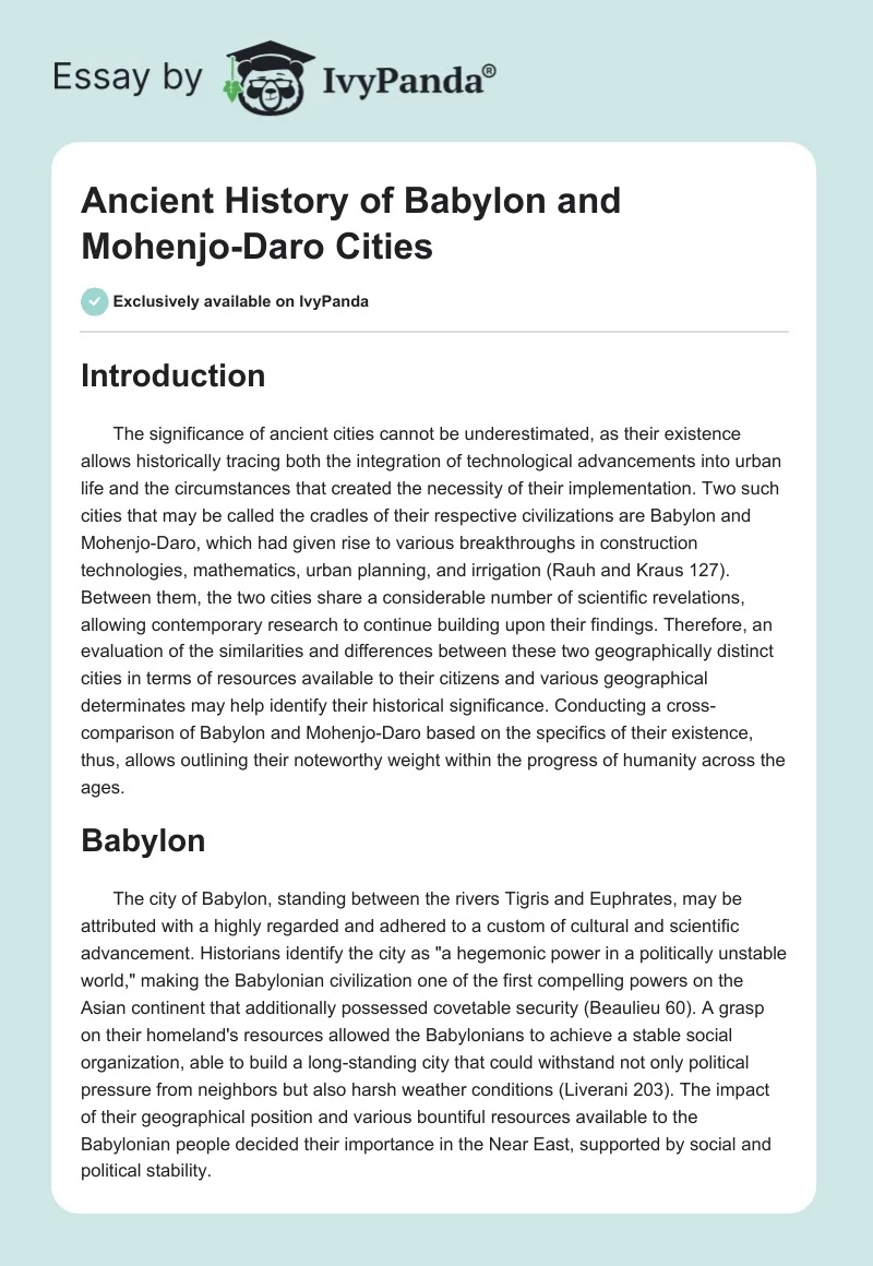 Ancient History of Babylon and Mohenjo-Daro Cities. Page 1