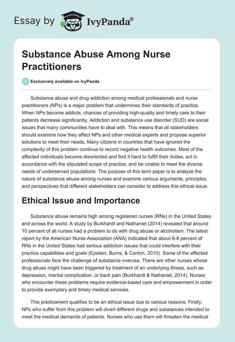Substance Abuse Among Nurse Practitioners. Page 1