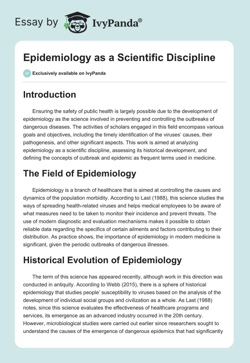 Epidemiology as a Scientific Discipline. Page 1
