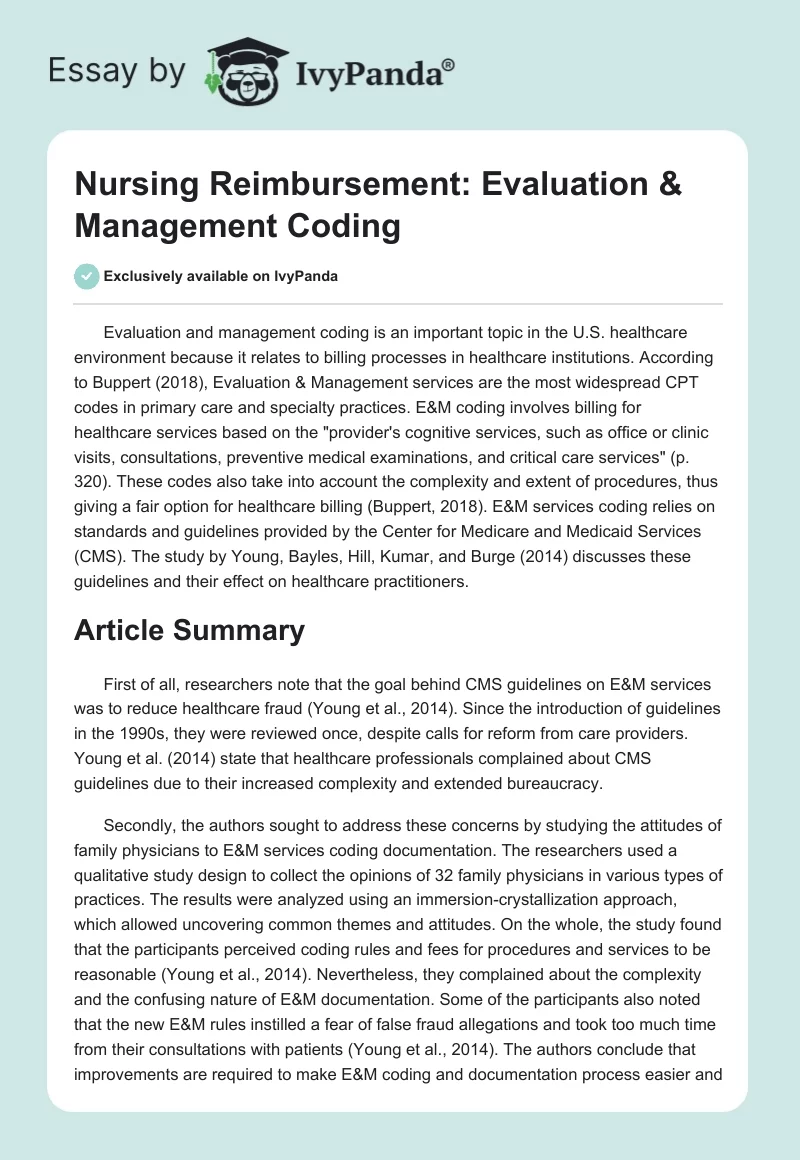 Nursing Reimbursement: Evaluation & Management Coding. Page 1