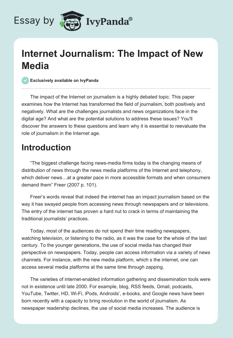Internet Journalism: The Impact of New Media. Page 1