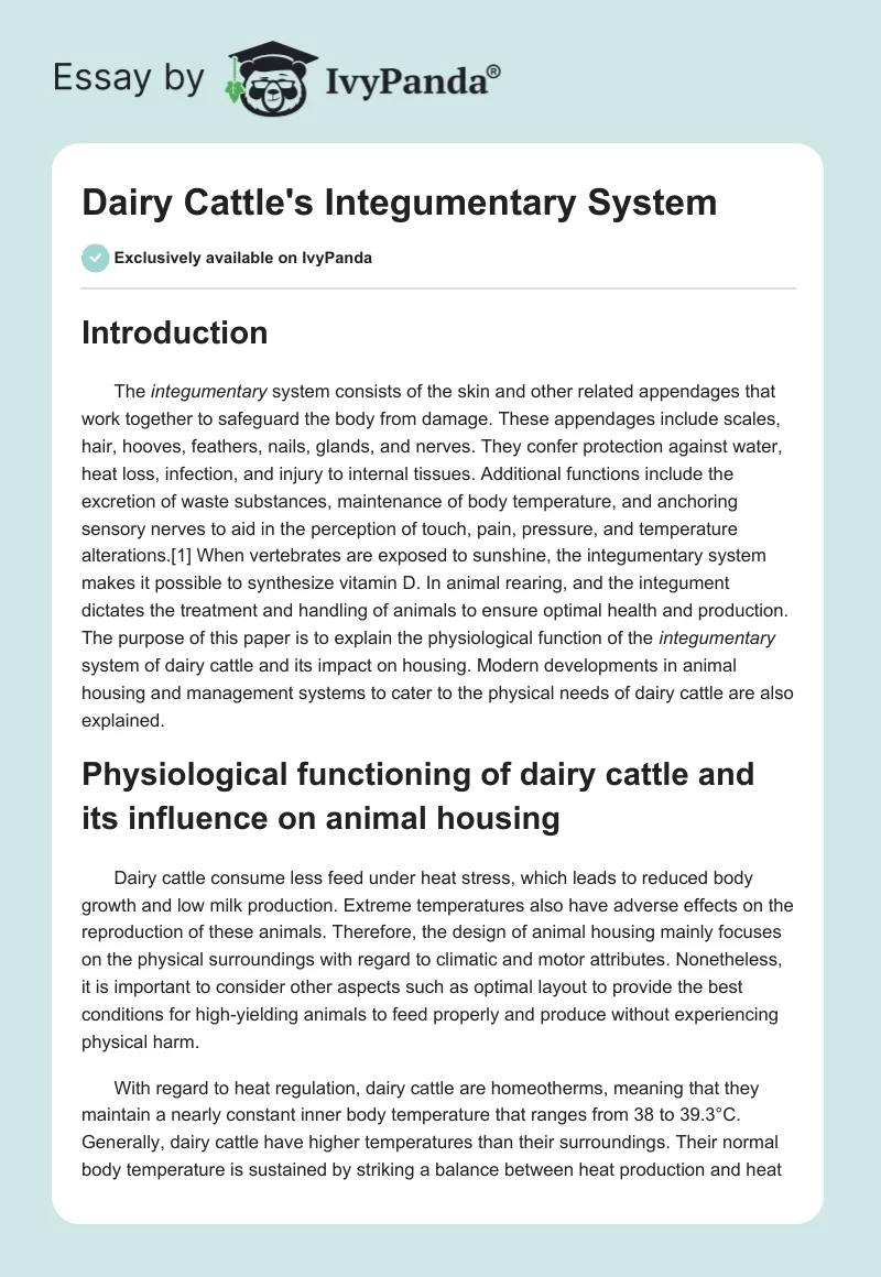 Dairy Cattle's Integumentary System. Page 1