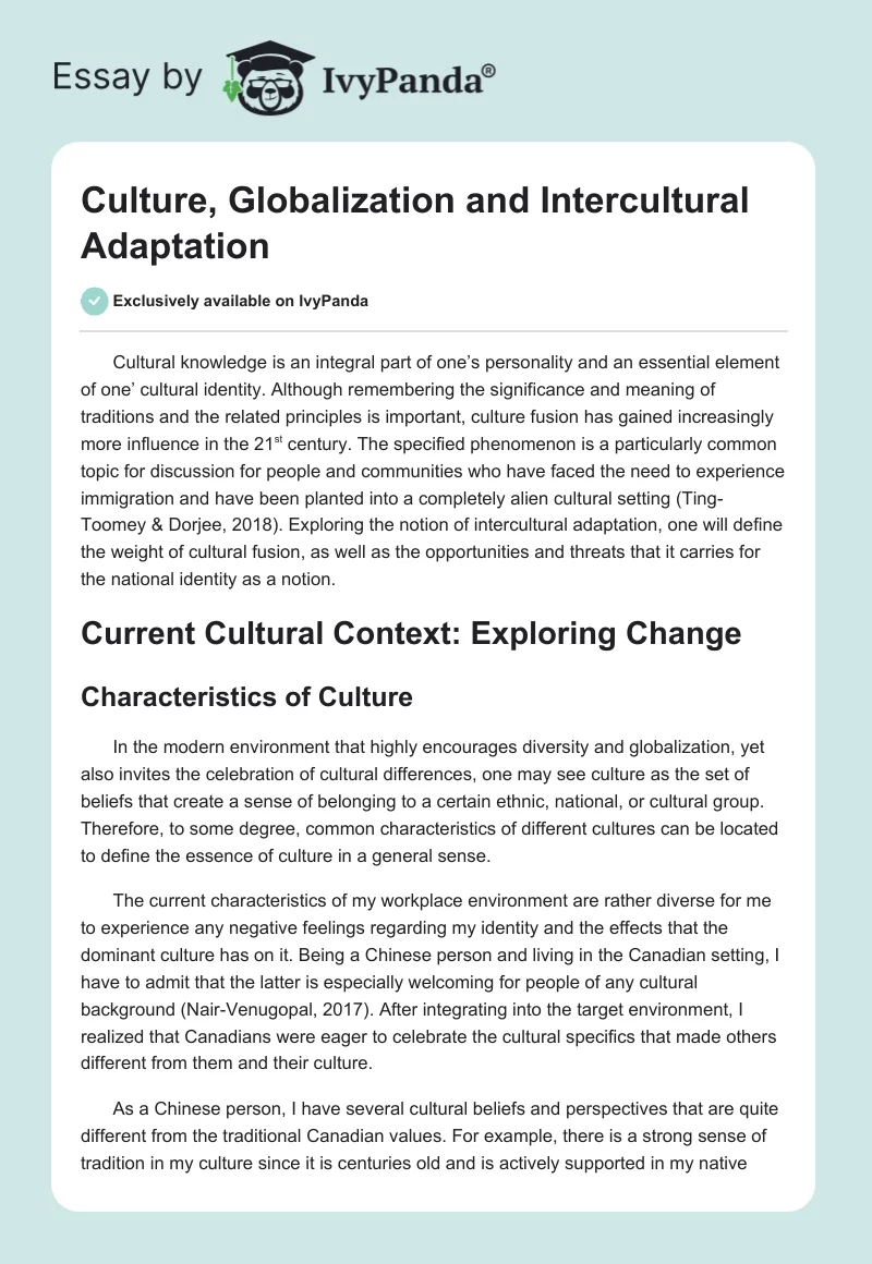 Culture, Globalization and Intercultural Adaptation. Page 1