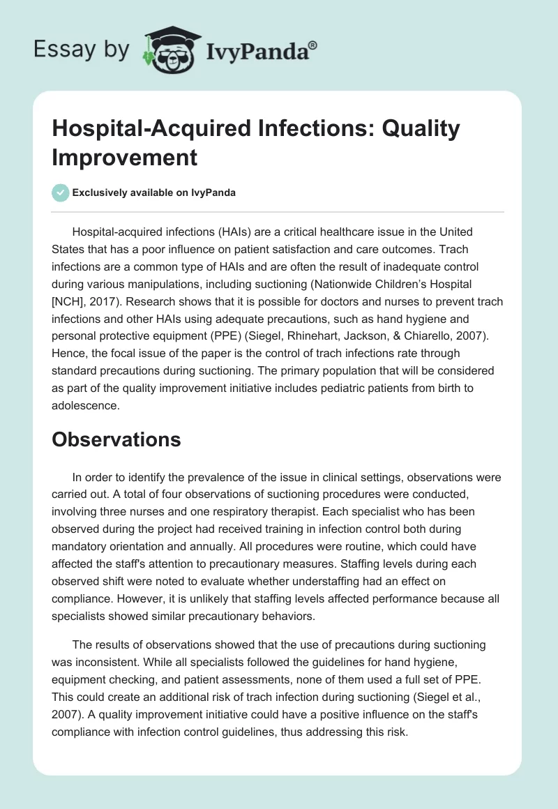 Hospital-Acquired Infections: Quality Improvement. Page 1