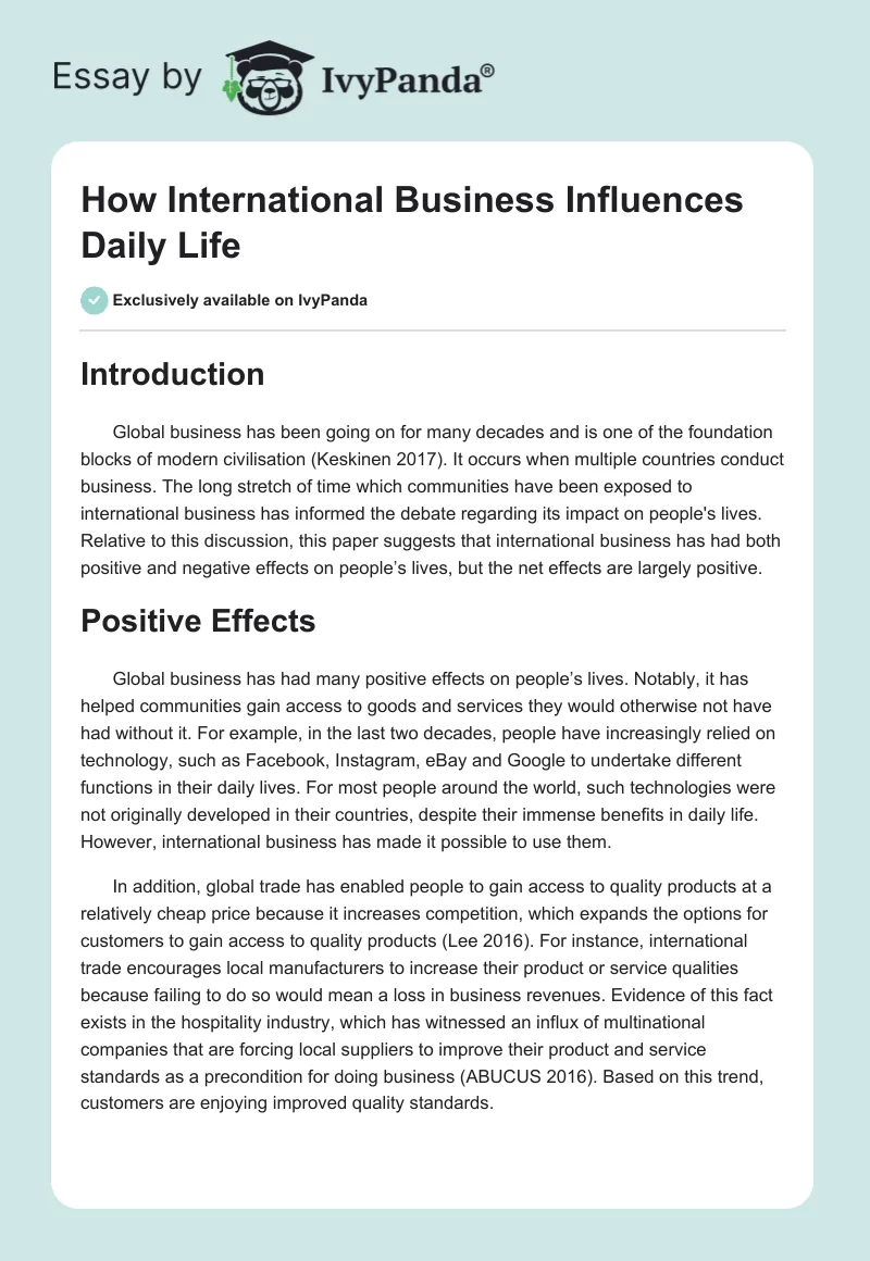 How International Business Influences Daily Life. Page 1