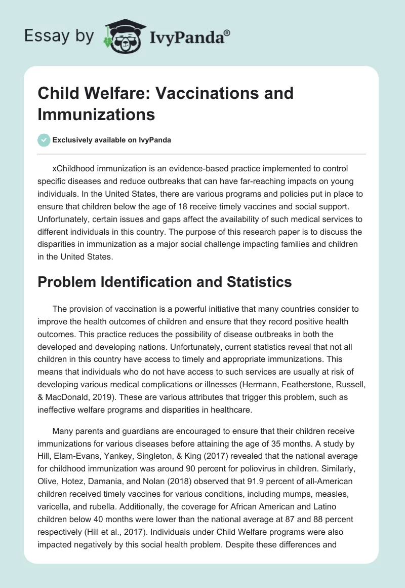 Child Welfare: Vaccinations and Immunizations. Page 1