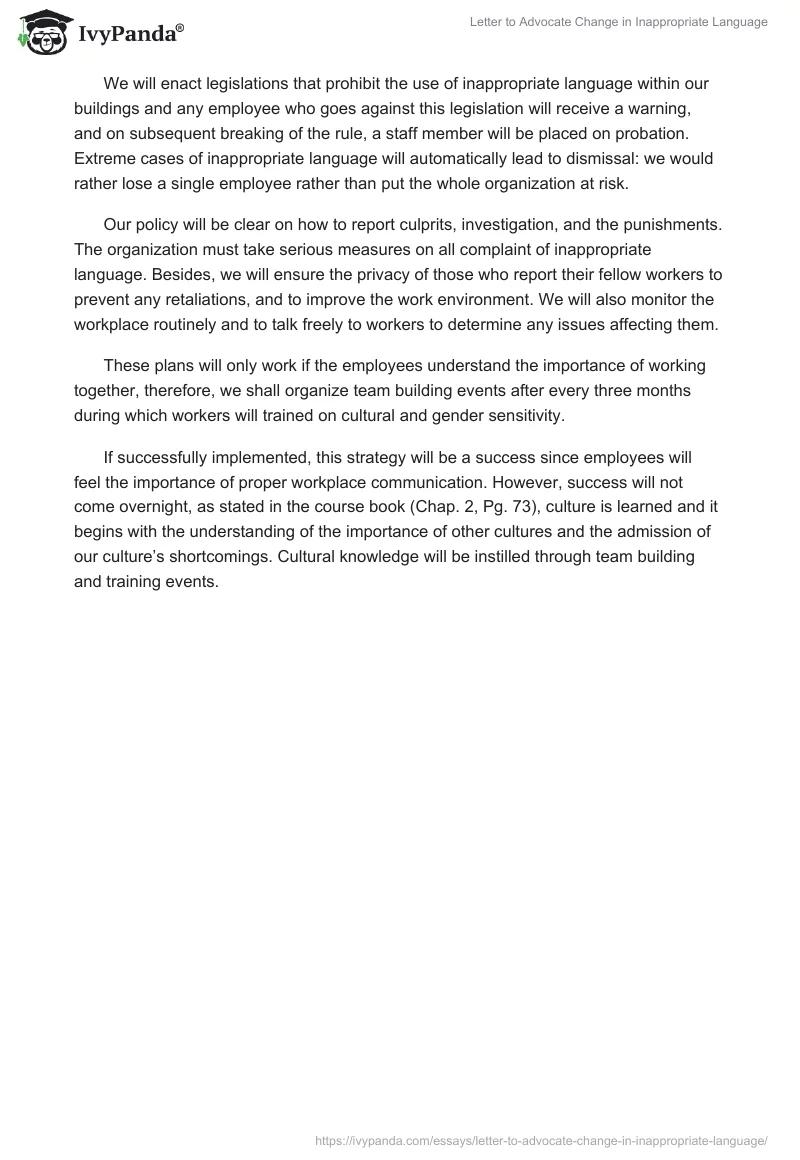 Letter to Advocate Change in Inappropriate Language. Page 3