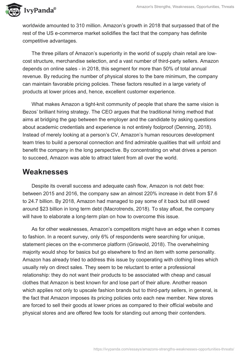 Amazon's Strengths, Weaknesses, Opportunities, Threats. Page 2