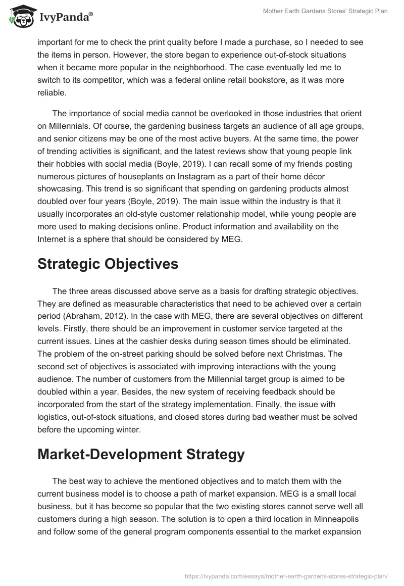Mother Earth Gardens Stores' Strategic Plan. Page 5