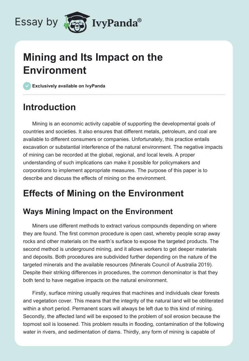 Mining and Its Impact on the Environment. Page 1