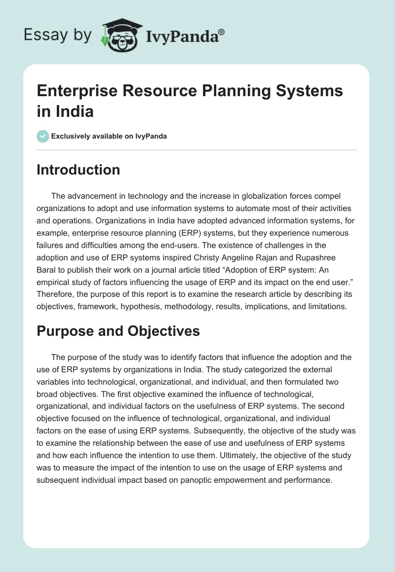 Enterprise Resource Planning Systems in India. Page 1