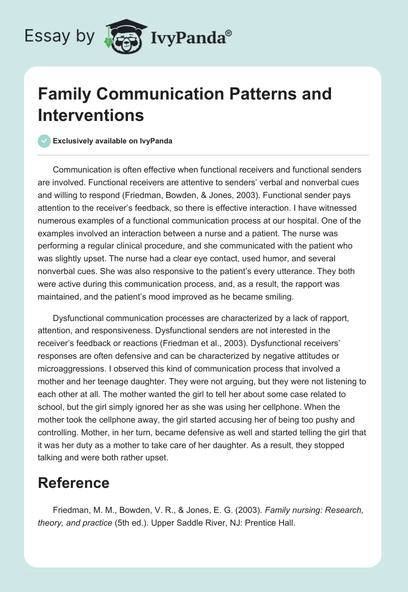 Family Communication Patterns and Interventions. Page 1
