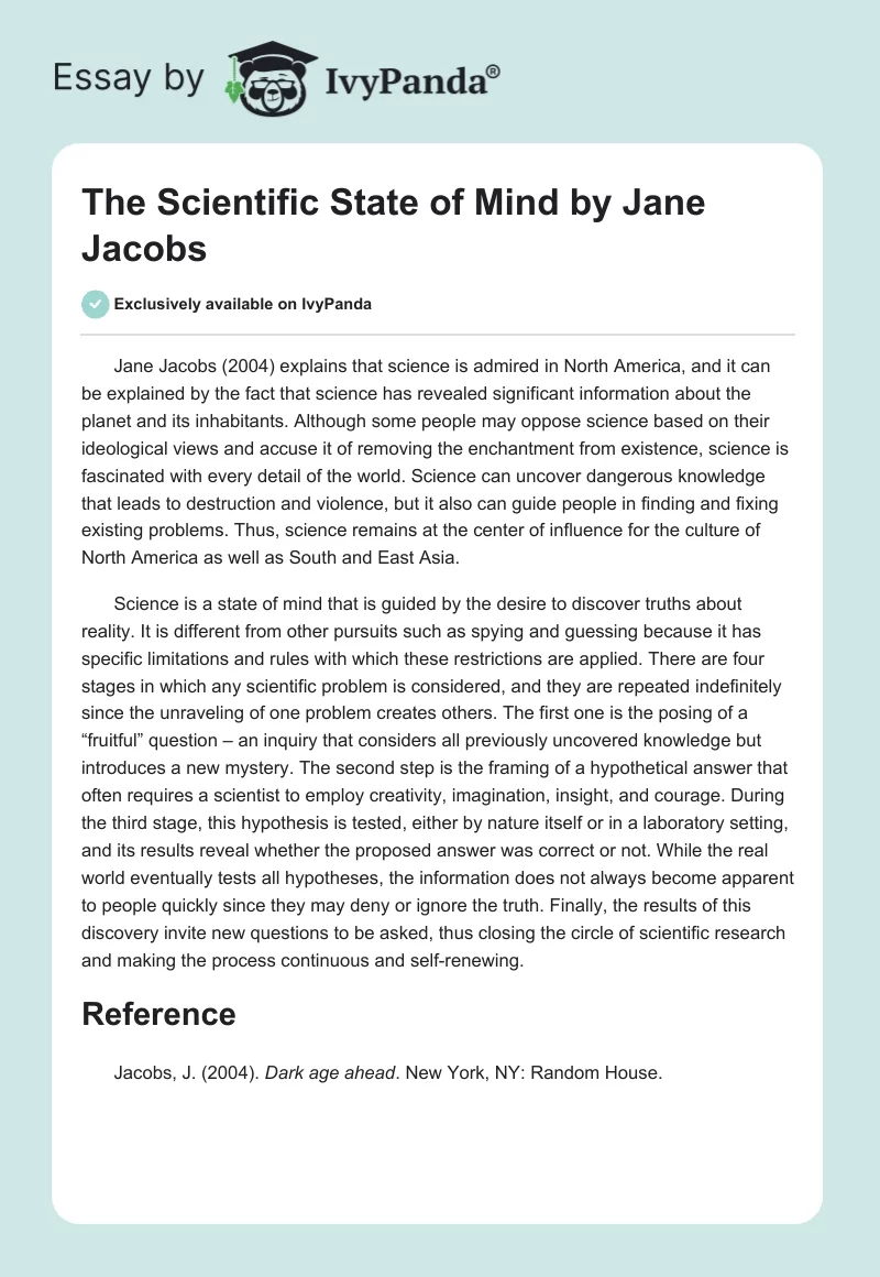 "The Scientific State of Mind" by Jane Jacobs. Page 1