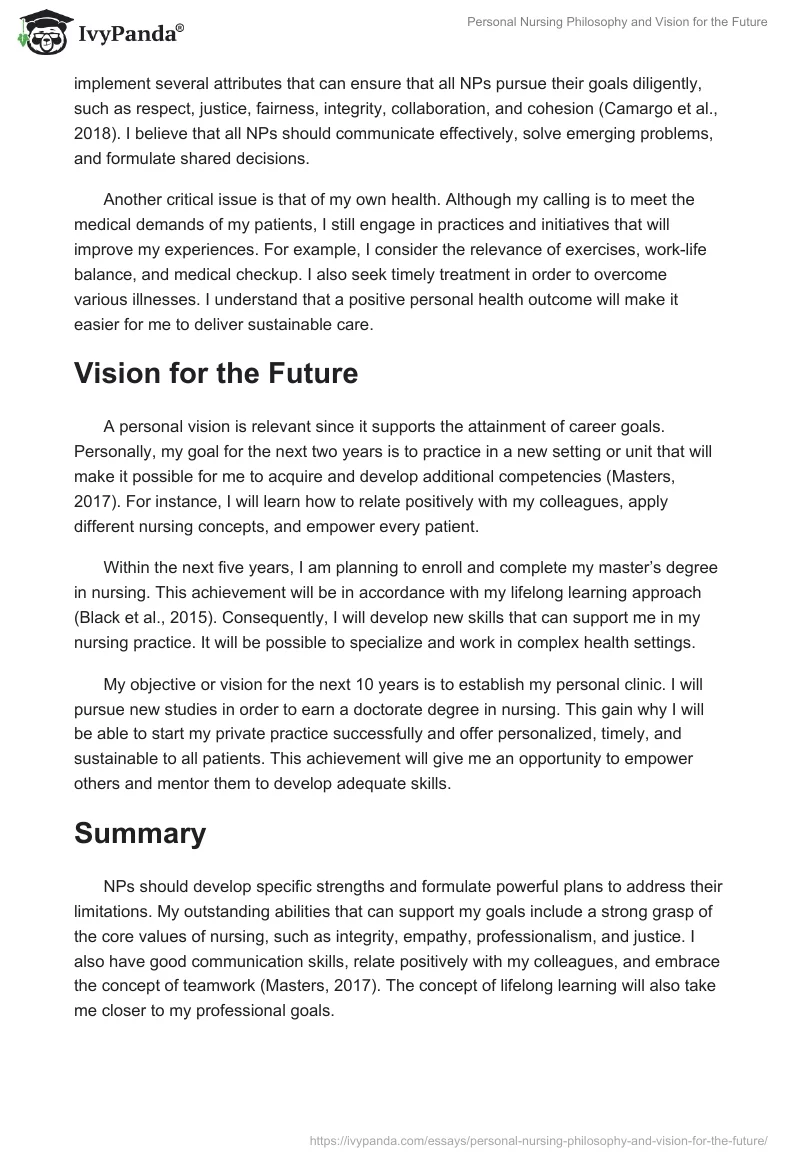 Personal Nursing Philosophy and Vision for the Future. Page 3