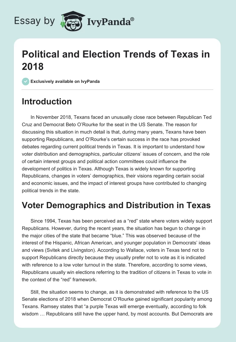 Political and Election Trends of Texas in 2018. Page 1