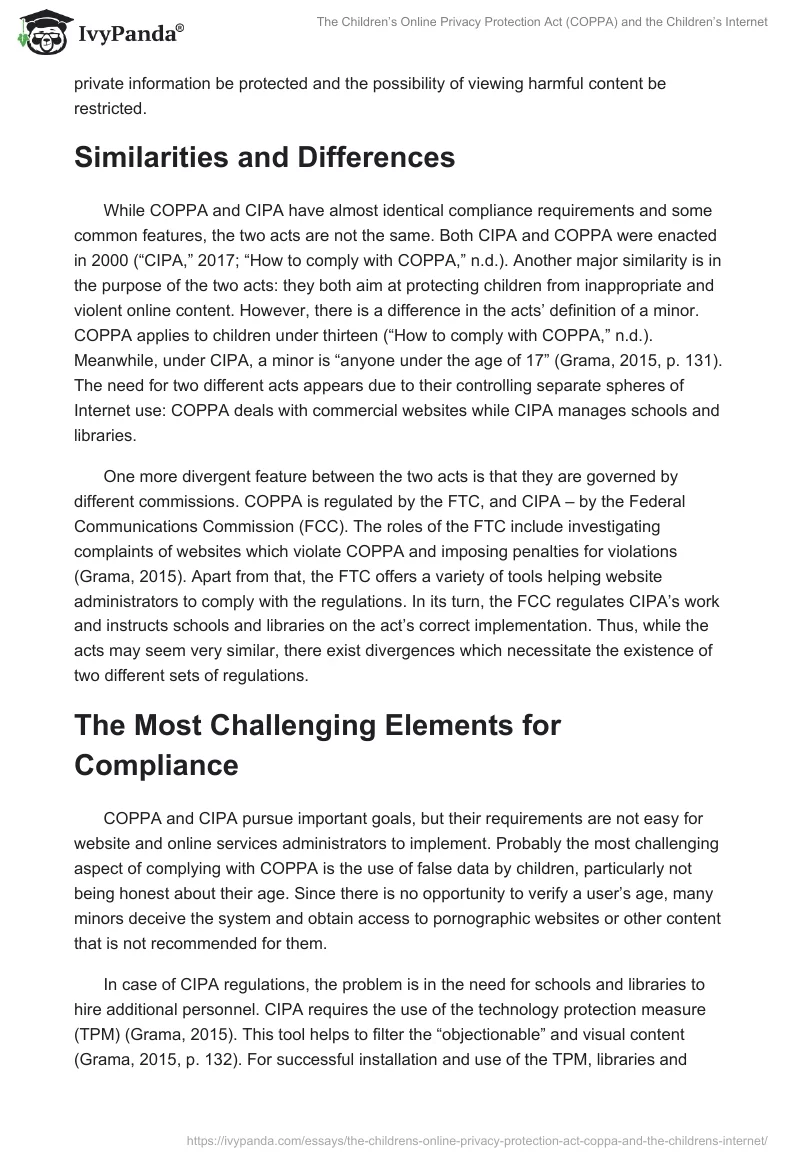 The Children’s Online Privacy Protection Act (COPPA) and the Children’s Internet. Page 2