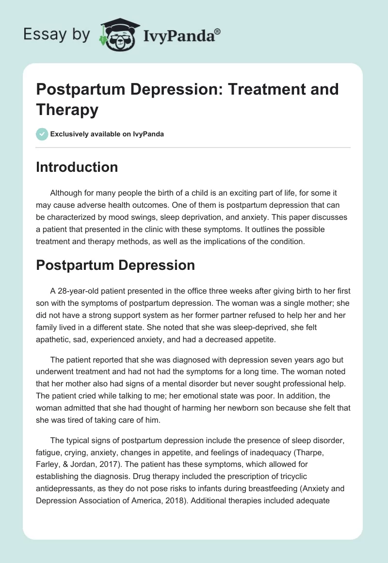 Postpartum Depression: Treatment and Therapy. Page 1