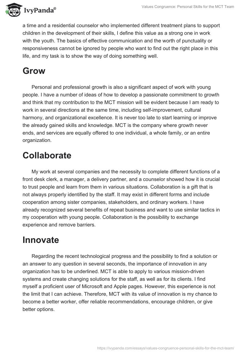 Values Congruence: Personal Skills for the MCT Team. Page 2