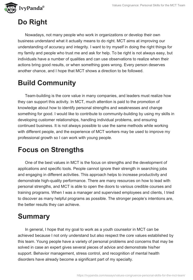 Values Congruence: Personal Skills for the MCT Team. Page 3