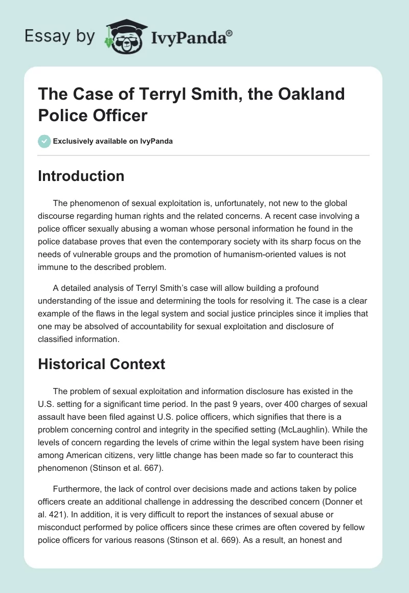 The Case of Terryl Smith, the Oakland Police Officer. Page 1