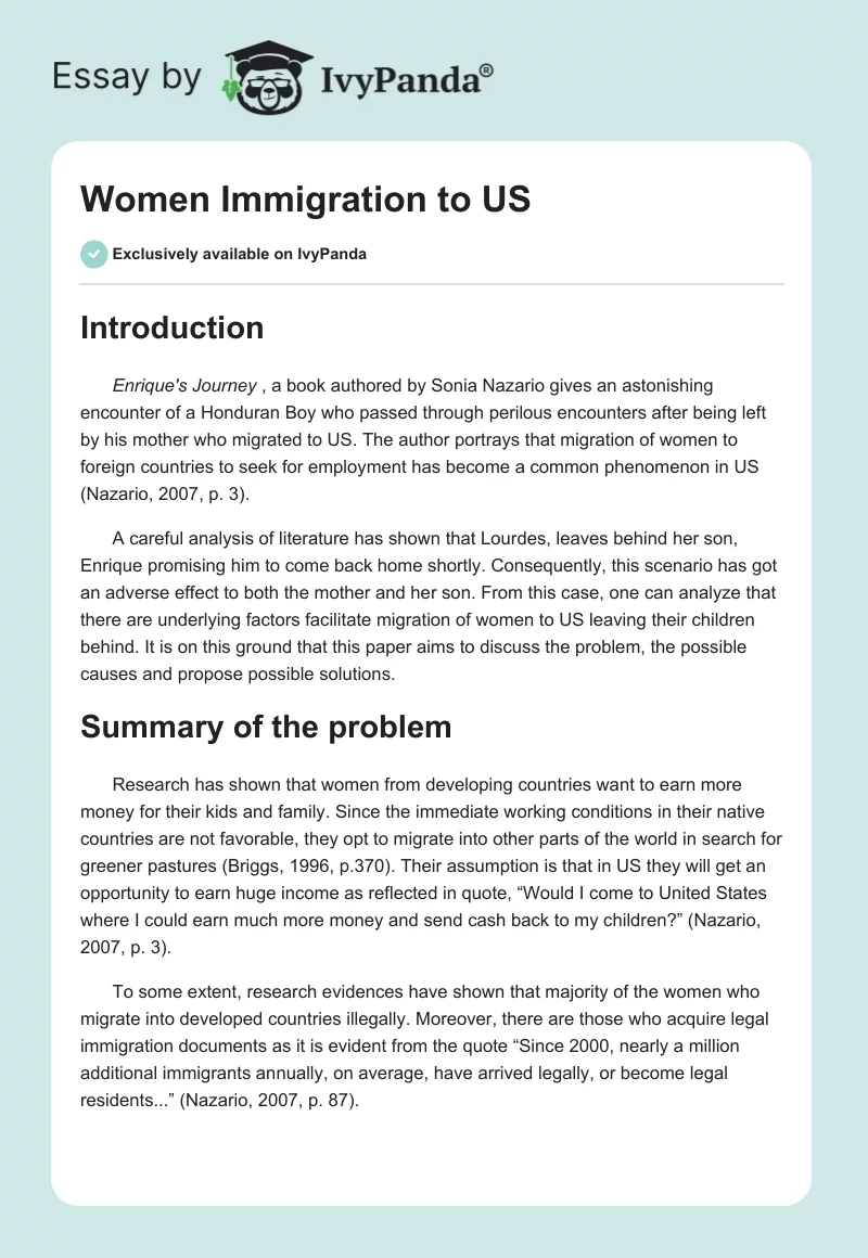 Women Immigration to US. Page 1