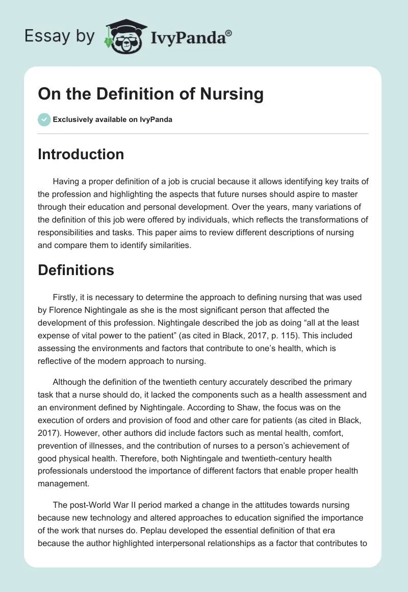 On the Definition of Nursing. Page 1