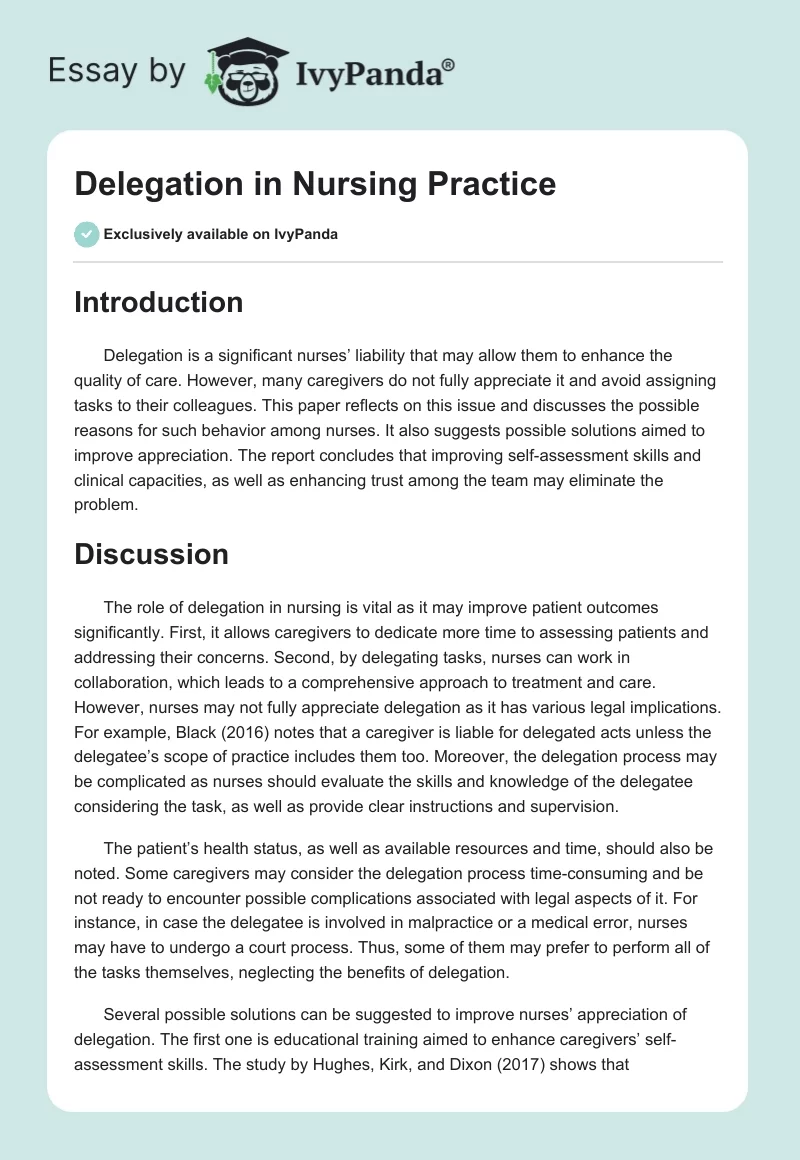 Delegation in Nursing Practice. Page 1