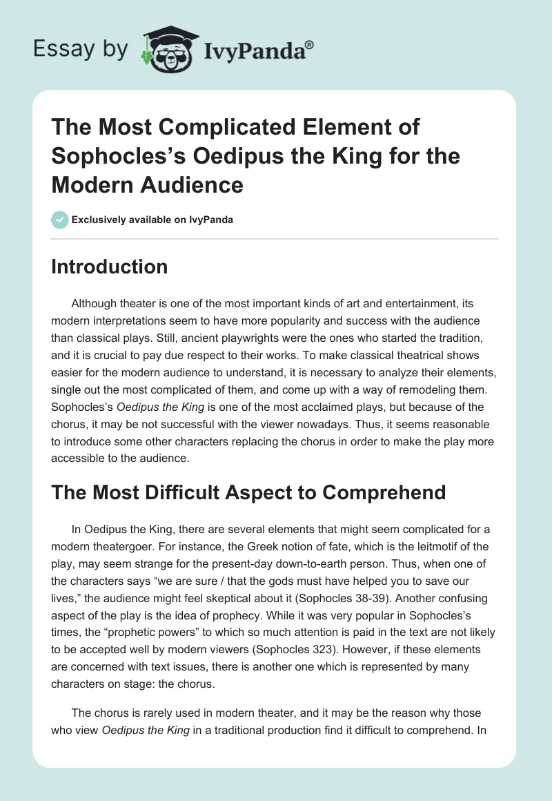 The Most Complicated Element of Sophocles’s "Oedipus the King" for the Modern Audience. Page 1