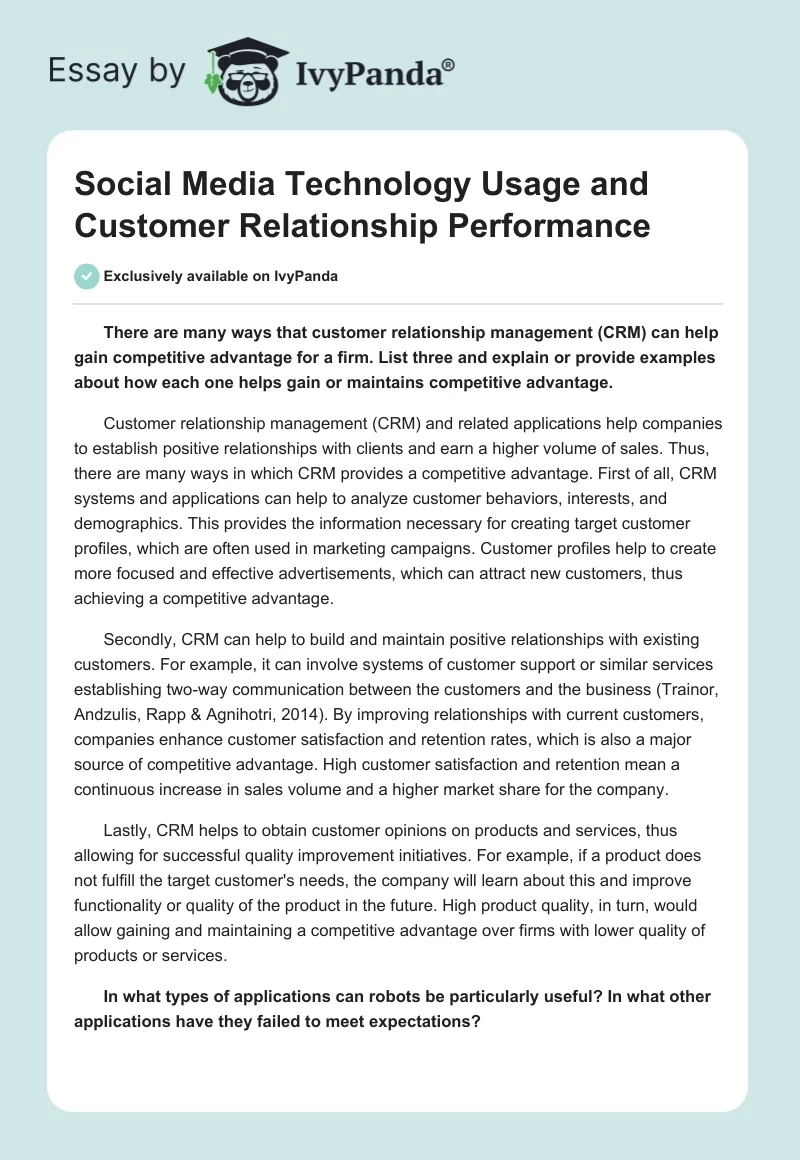 Social Media Technology Usage and Customer Relationship Performance. Page 1