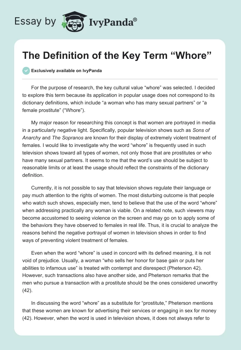 The Definition of the Key Term “Whore”. Page 1