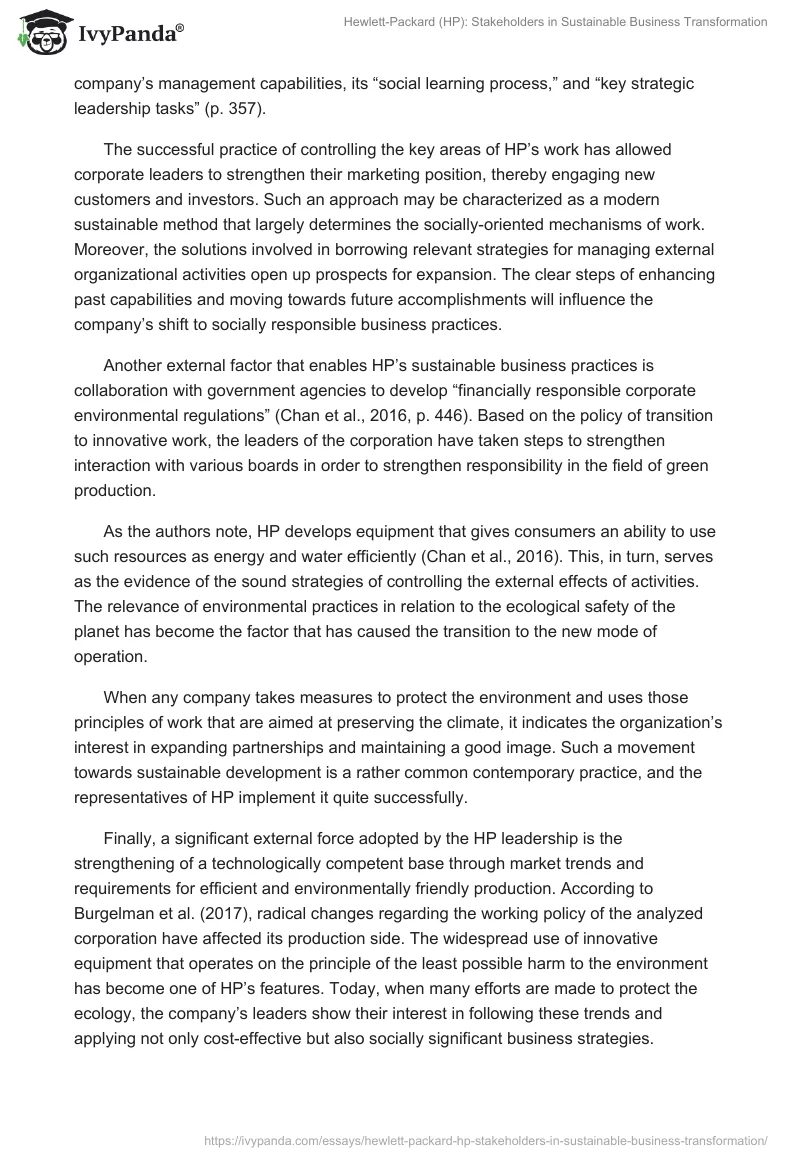 Hewlett-Packard (HP): Stakeholders in Sustainable Business Transformation. Page 3