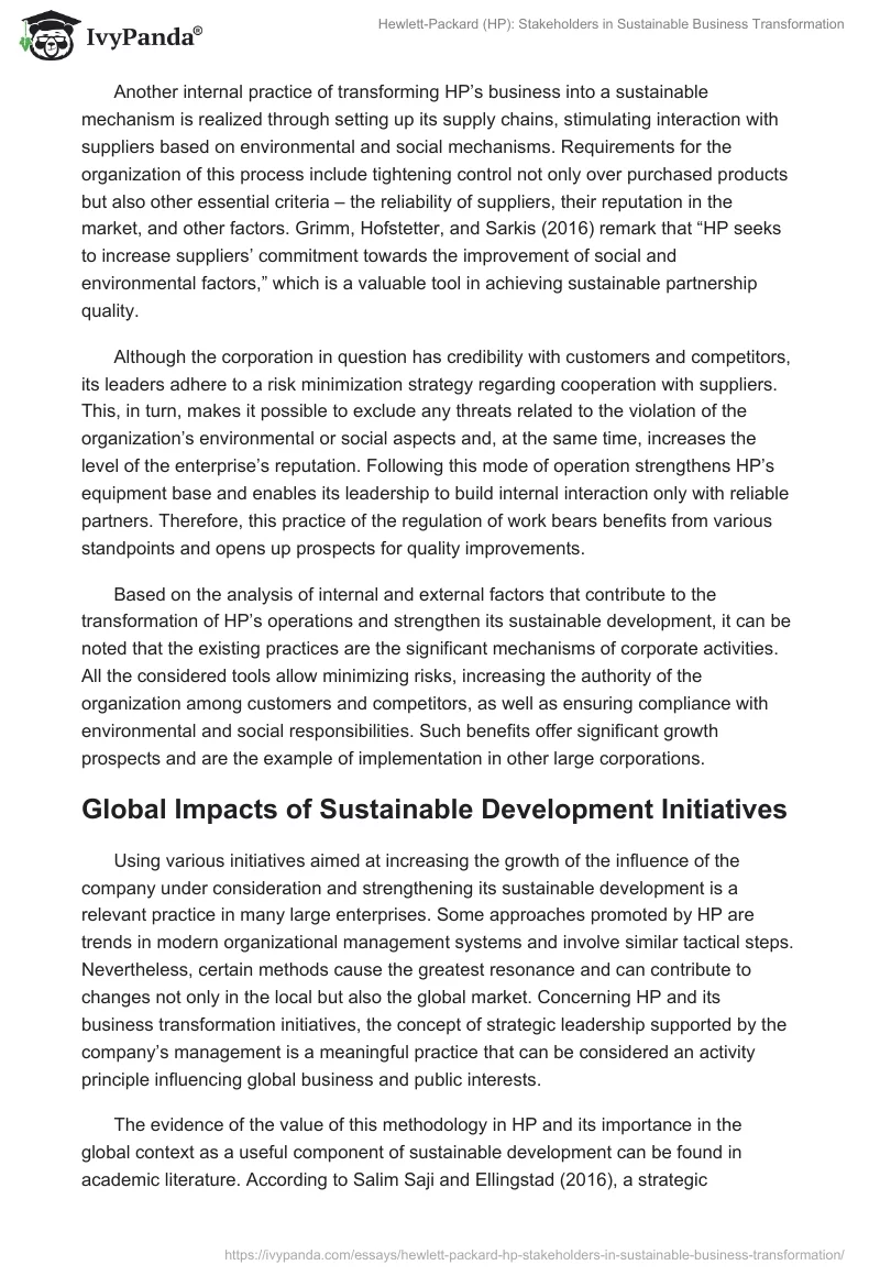 Hewlett-Packard (HP): Stakeholders in Sustainable Business Transformation. Page 5