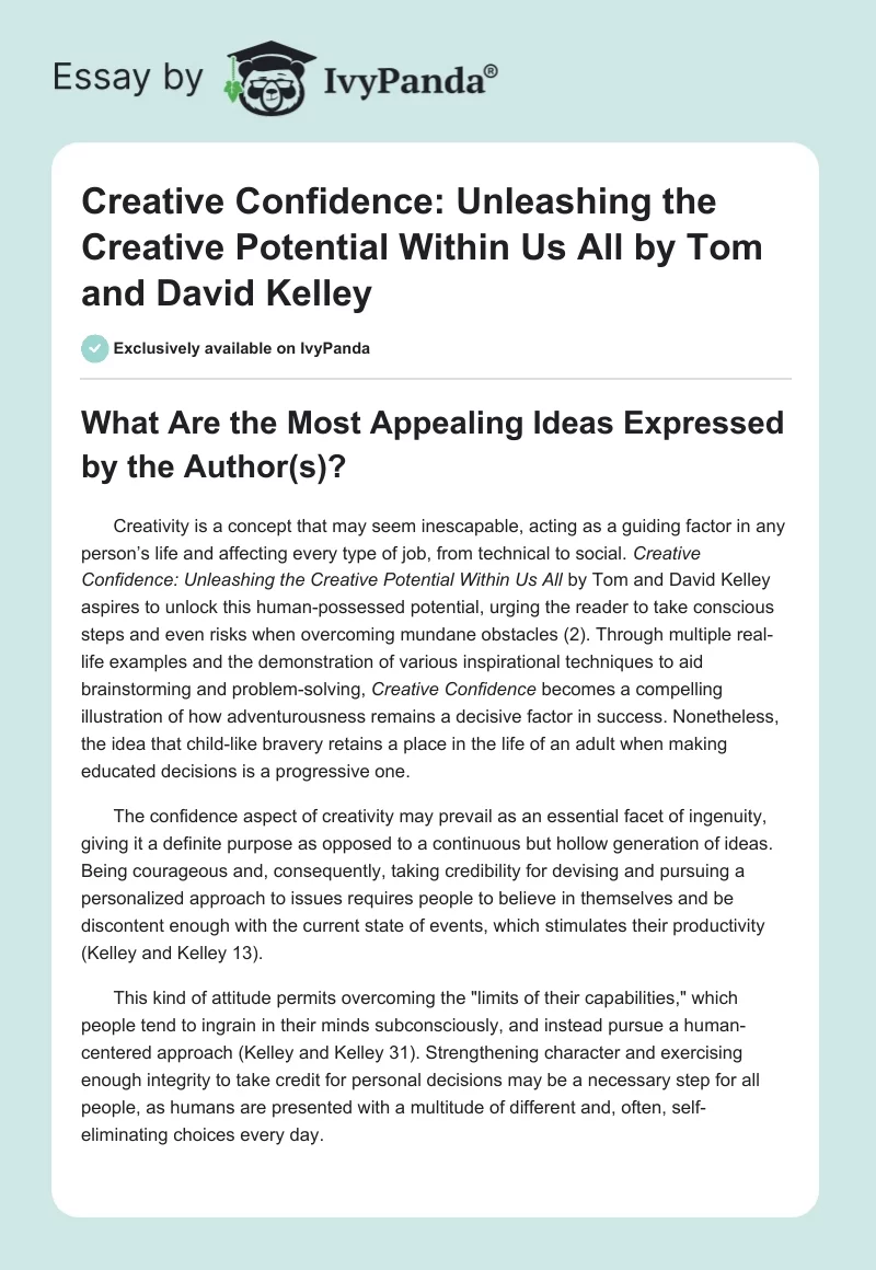"Creative Confidence: Unleashing the Creative Potential Within Us All" by Tom and David Kelley. Page 1