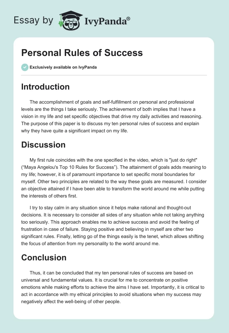 Personal Rules of Success. Page 1