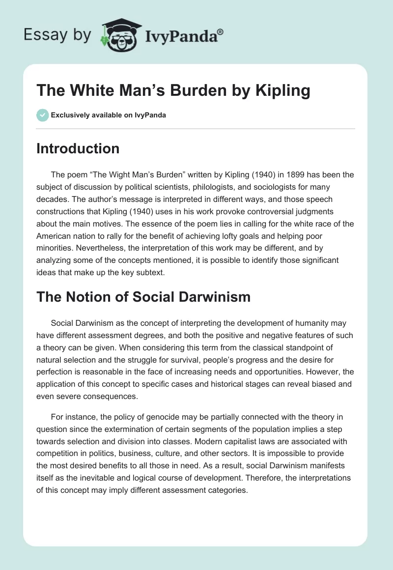 "The White Man’s Burden" by Kipling. Page 1
