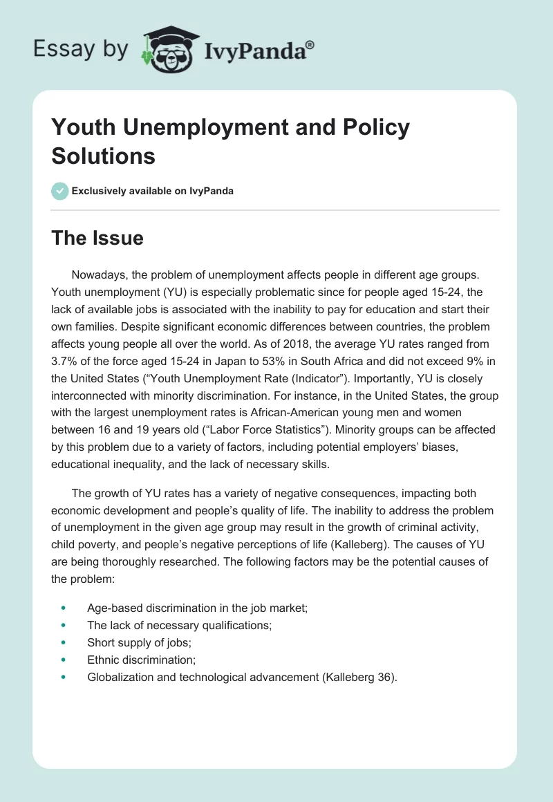 Youth Unemployment and Policy Solutions. Page 1