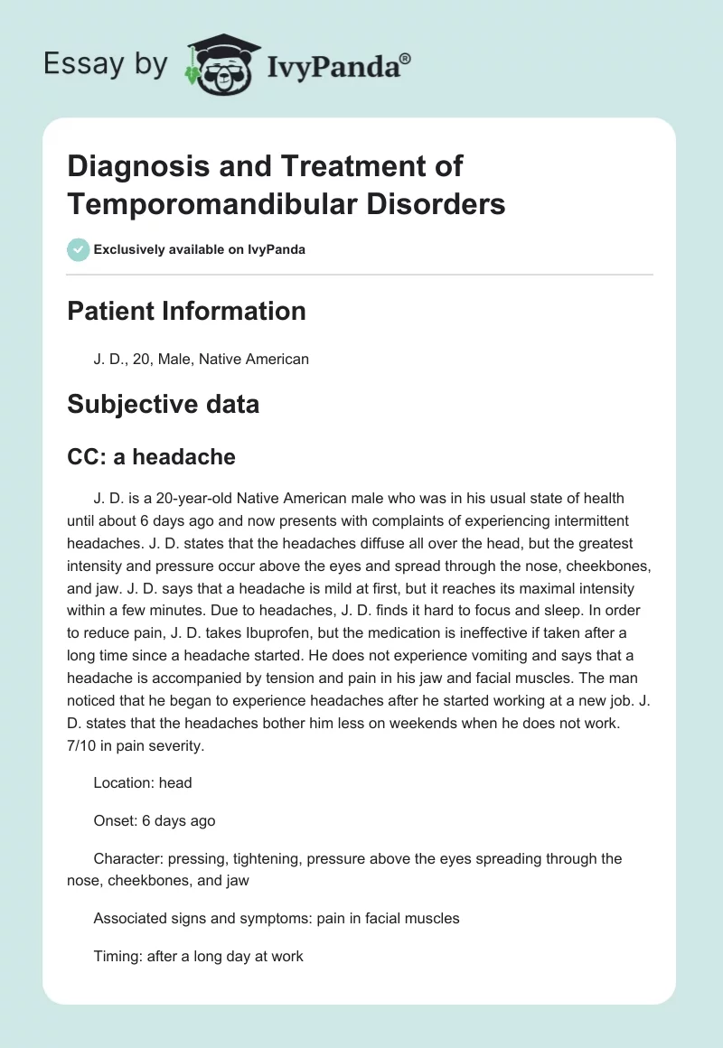 Diagnosis and Treatment of Temporomandibular Disorders. Page 1