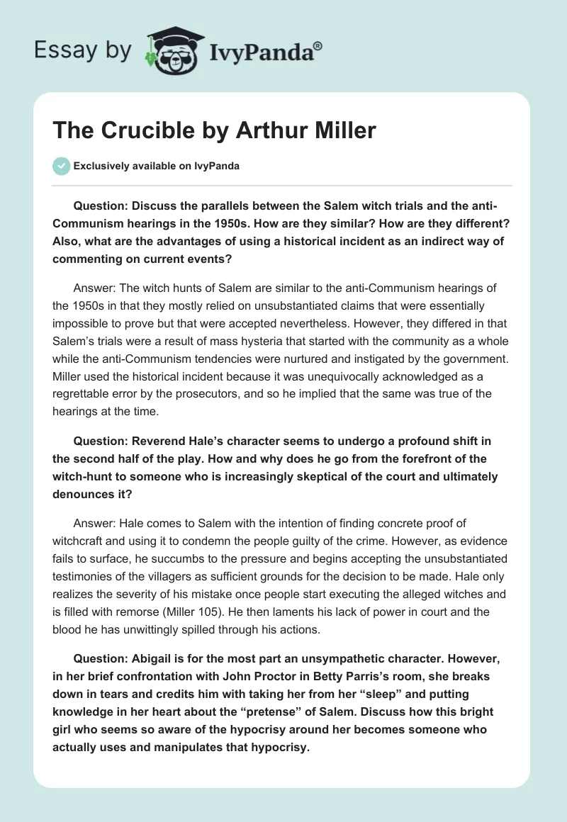 "The Crucible" by Arthur Miller. Page 1