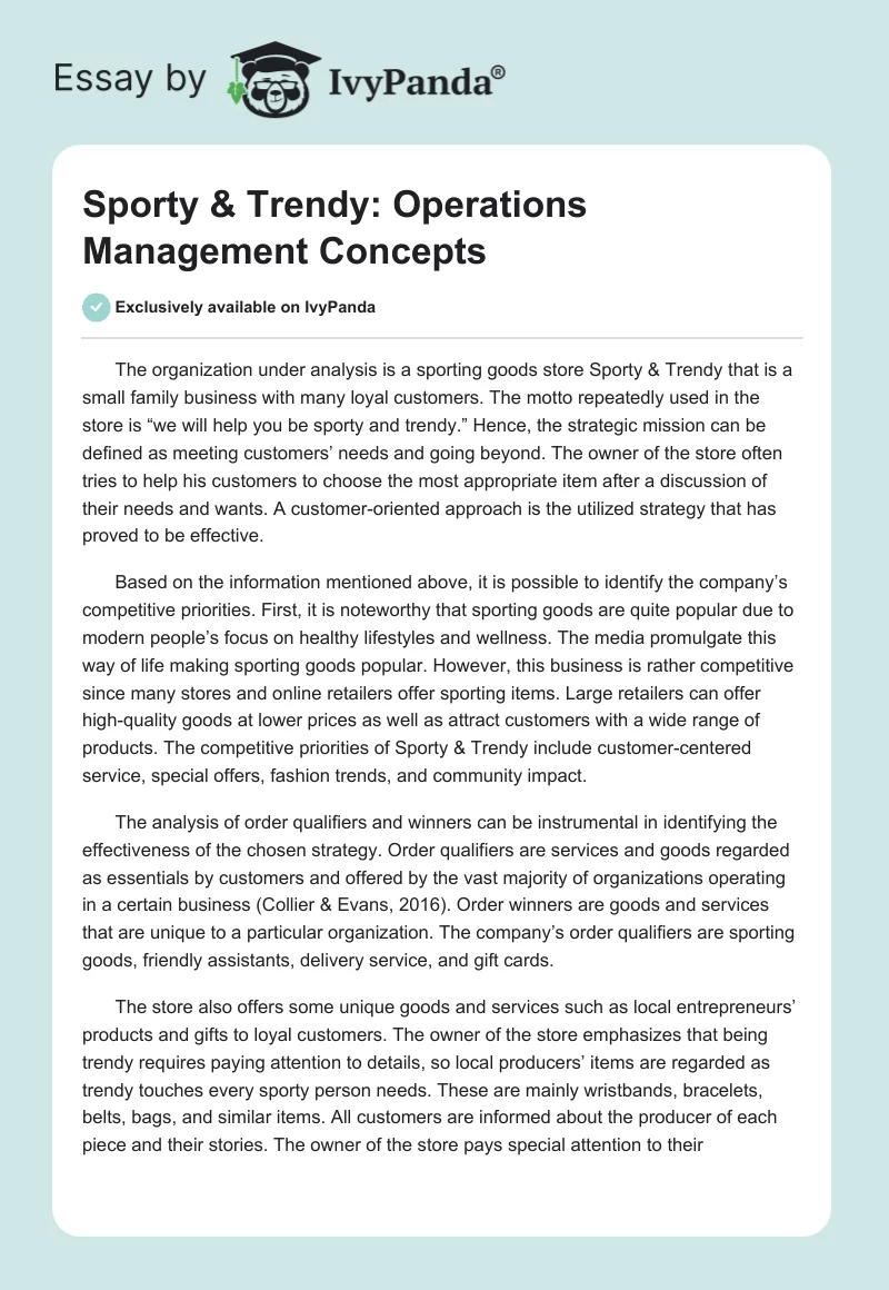 Sporty & Trendy: Operations Management Concepts. Page 1