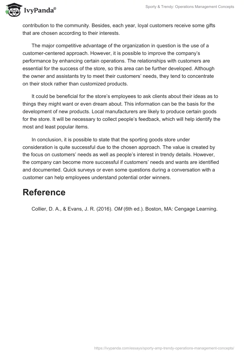 Sporty & Trendy: Operations Management Concepts. Page 2