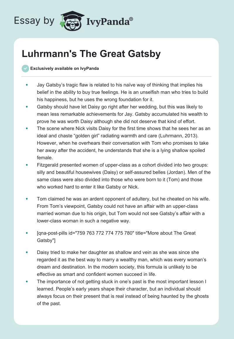 Luhrmann's "The Great Gatsby". Page 1