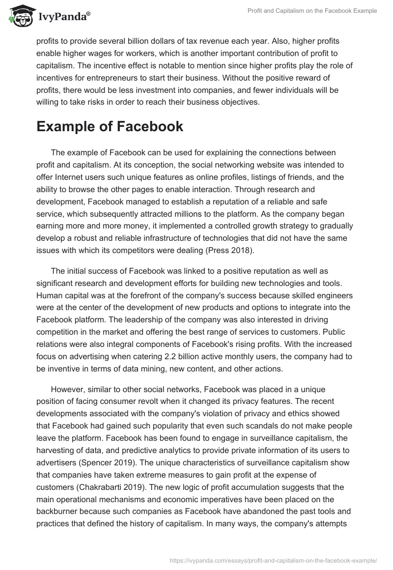 Profit and Capitalism on the Facebook Example. Page 4