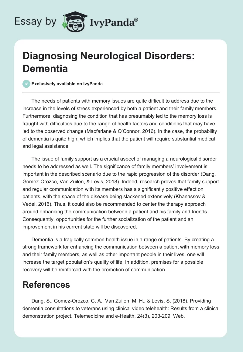 Diagnosing Neurological Disorders: Dementia. Page 1