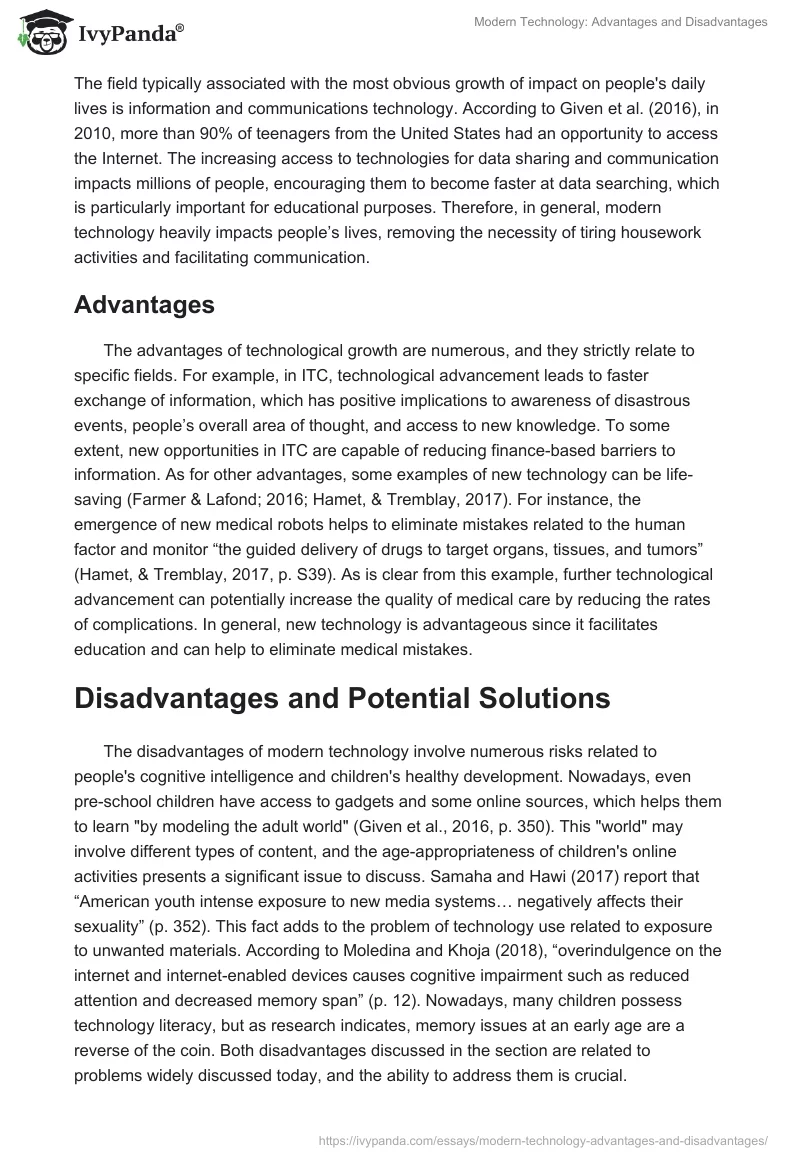 Modern Technology: Advantages and Disadvantages. Page 2