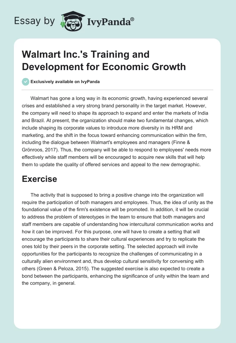 Walmart Inc.'s Training and Development for Economic Growth. Page 1