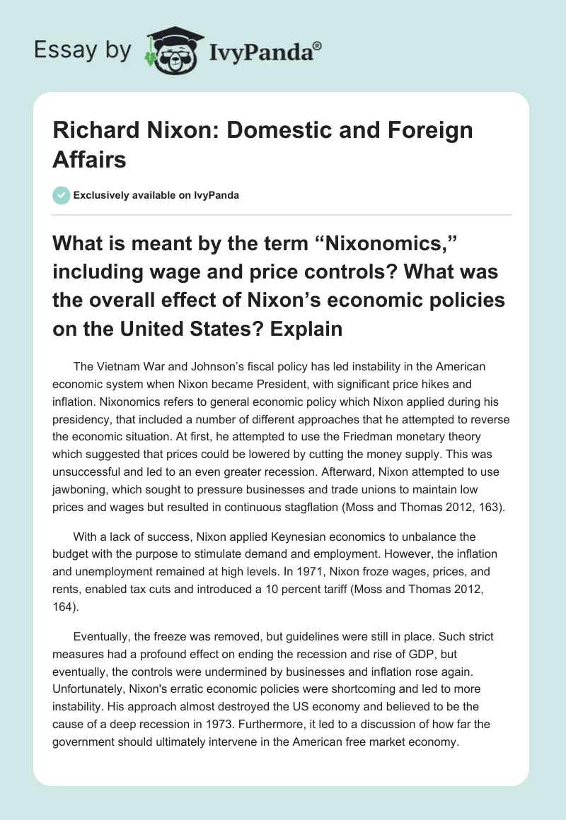 Richard Nixon: Domestic and Foreign Affairs. Page 1