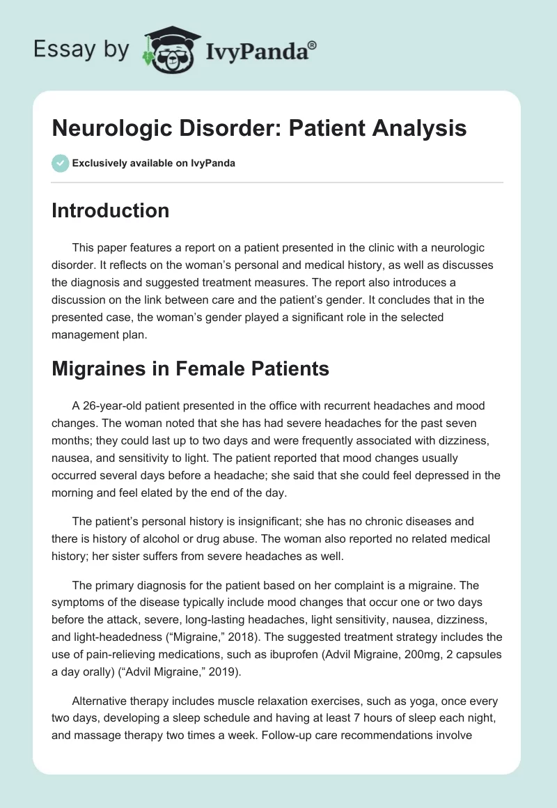 Neurologic Disorder: Patient Analysis. Page 1