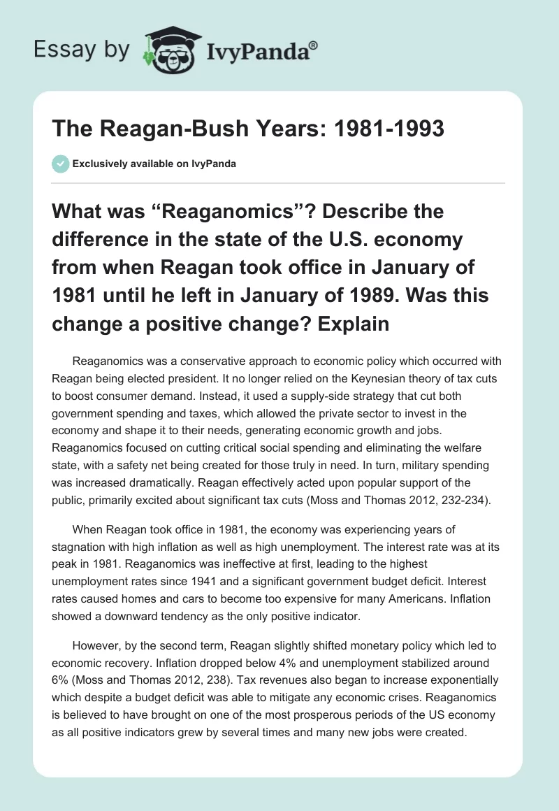 The Reagan-Bush Years: 1981-1993. Page 1